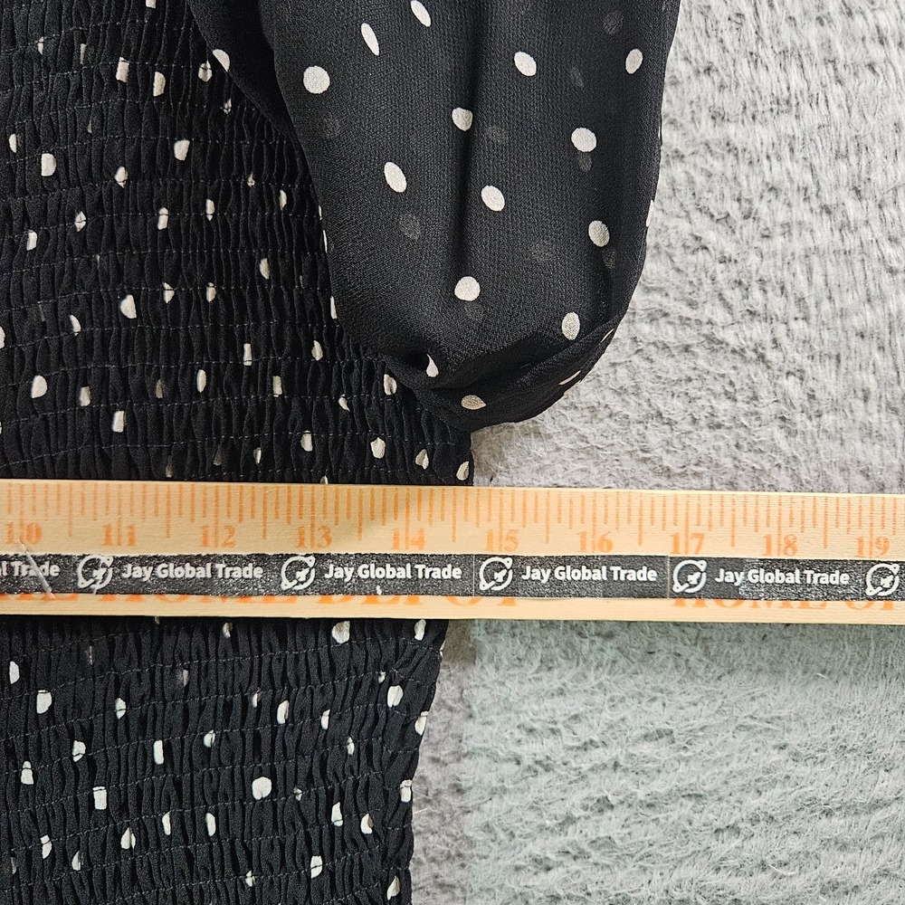 Zara Top Blouse Women Small Long Sleeve Elastic Fitted Polka Dot Black - Picture 7 of 9